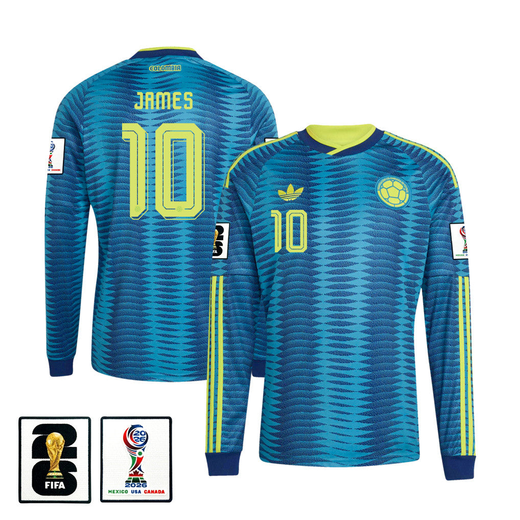 James Rodriguez 10 Colombia National Team 2026 Away Long Sleeve Jersey - Turquoise