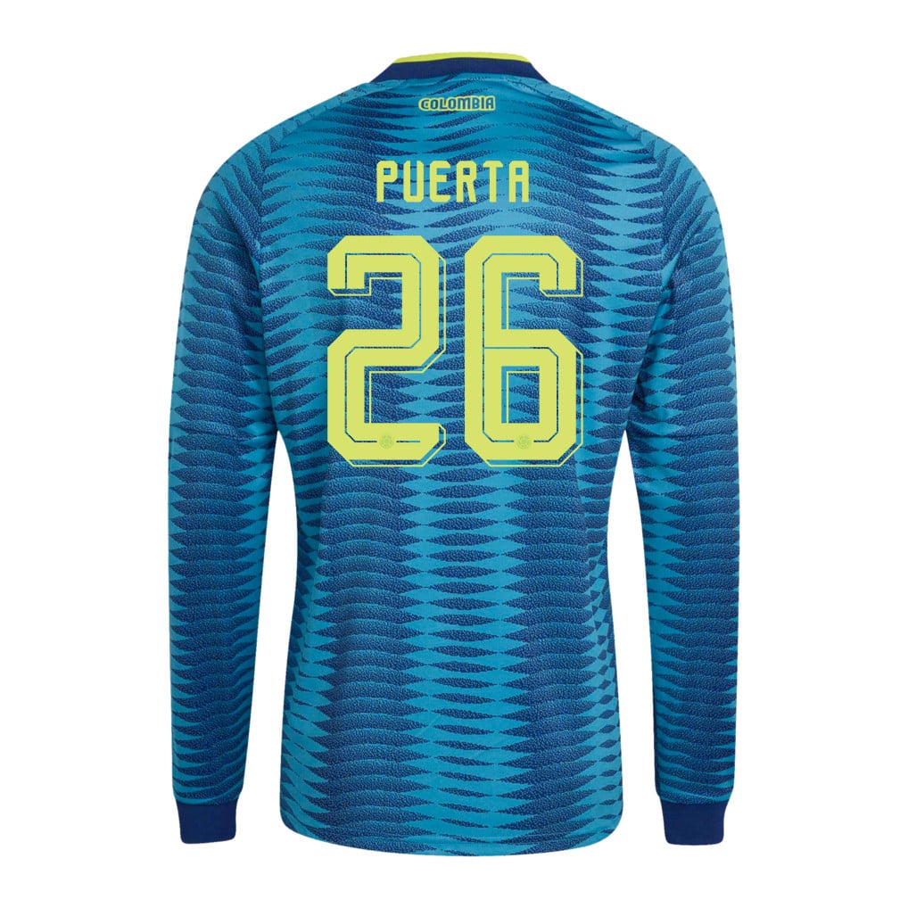 Gustavo Puerta 26 Colombia National Team 2026 Away Long Sleeve Jersey - Turquoise