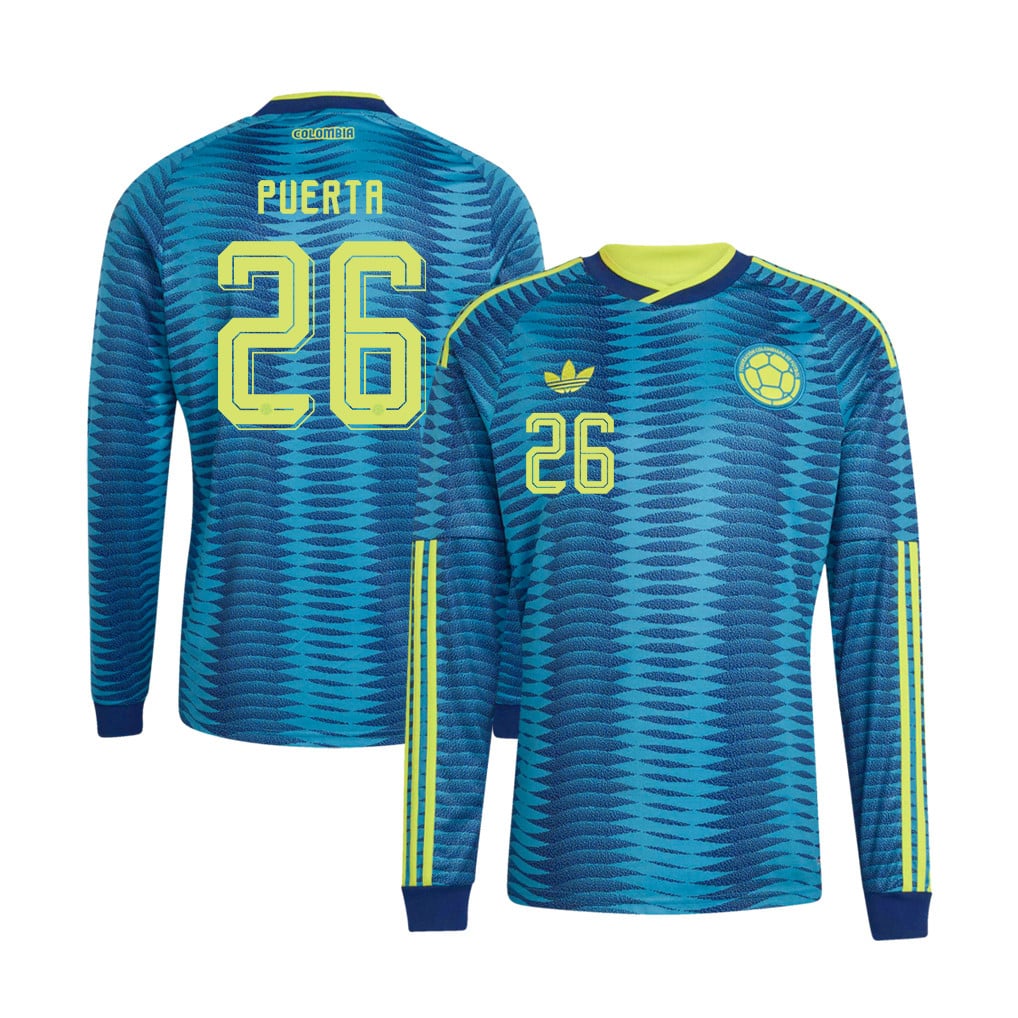 Gustavo Puerta 26 Colombia National Team 2026 Away Long Sleeve Jersey - Turquoise