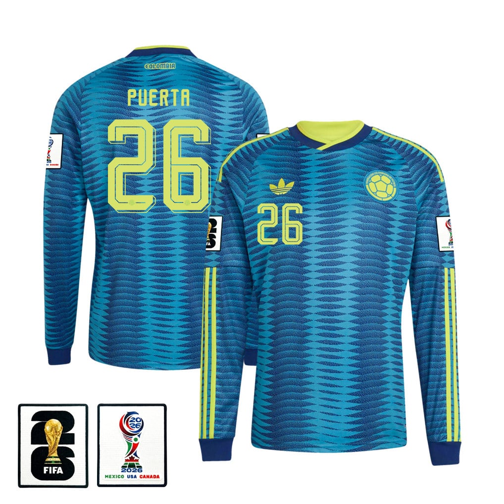 Gustavo Puerta 26 Colombia National Team 2026 Away Long Sleeve Jersey - Turquoise