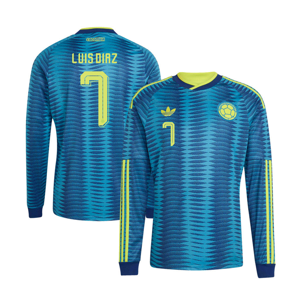 Luis Diaz 7 Colombia National Team 2026 Away Long Sleeve Jersey - Turquoise