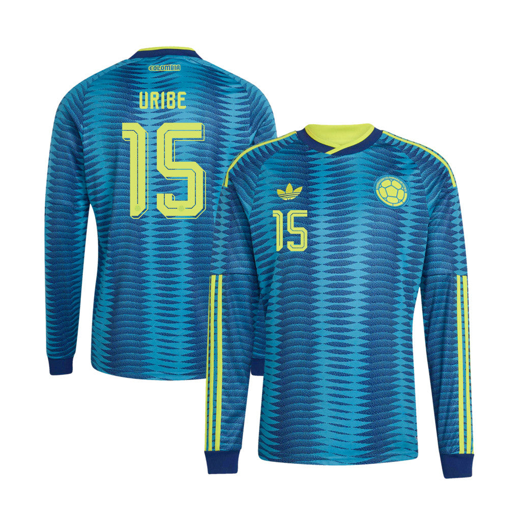 Mateus Uribe 15 Colombia National Team 2026 Away Long Sleeve Jersey - Turquoise