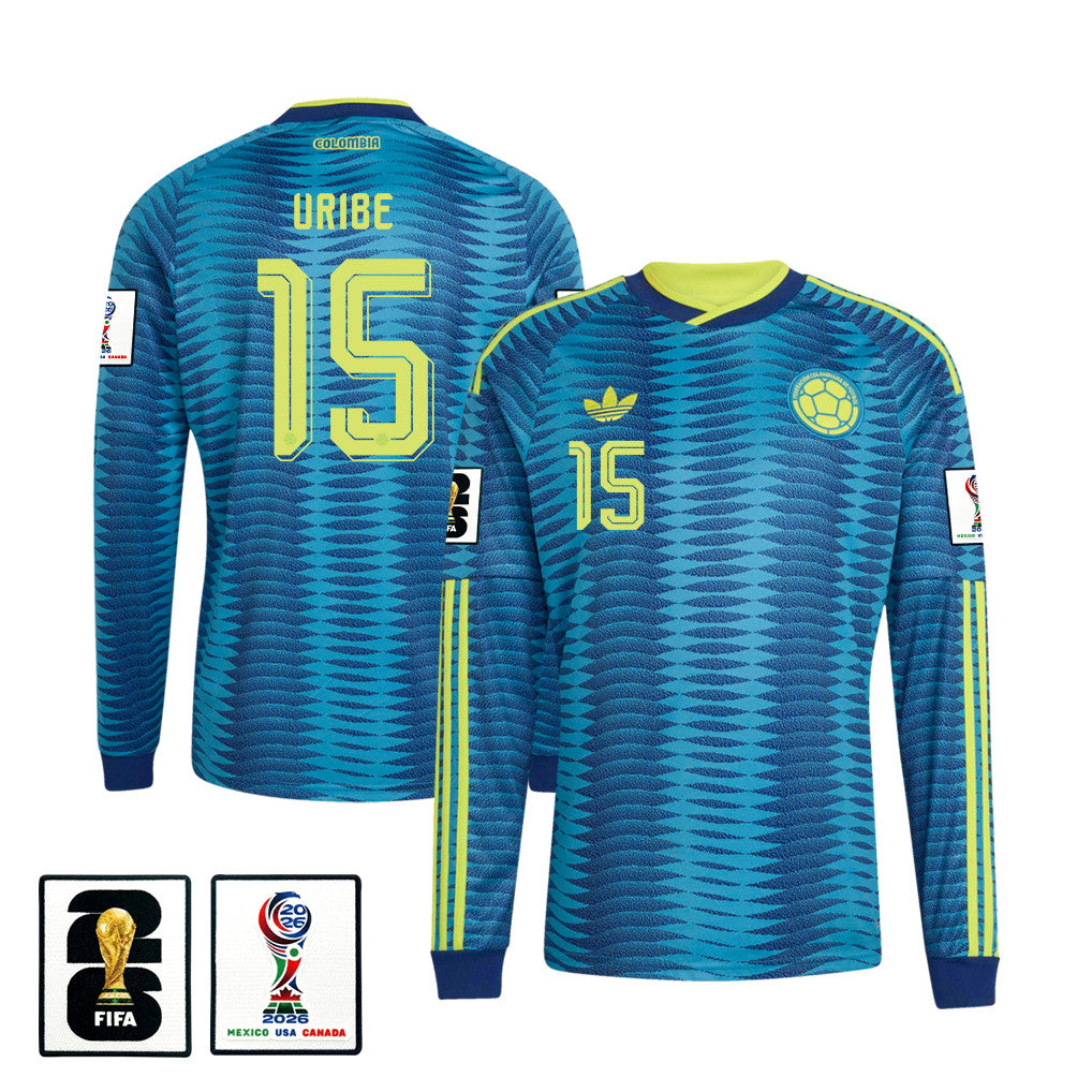 Mateus Uribe 15 Colombia National Team 2026 Away Long Sleeve Jersey - Turquoise