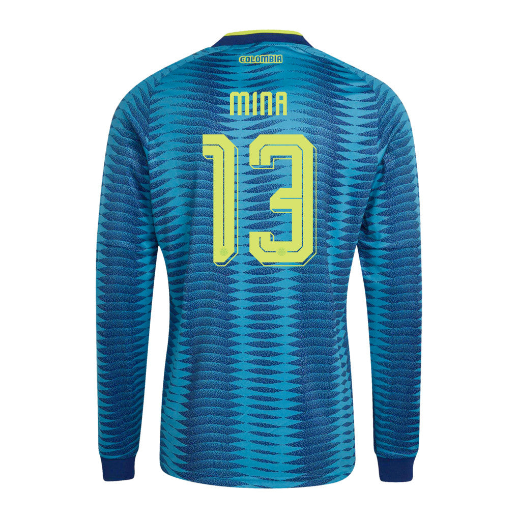 Yerry Mina 13 Colombia National Team 2026 Away Long Sleeve Jersey - Turquoise