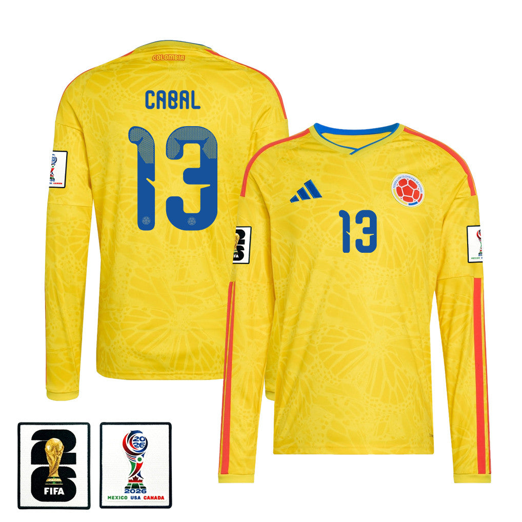Juan Cabal 13 Colombia National Team 2026 Home Long Sleeve Jersey - Yellow