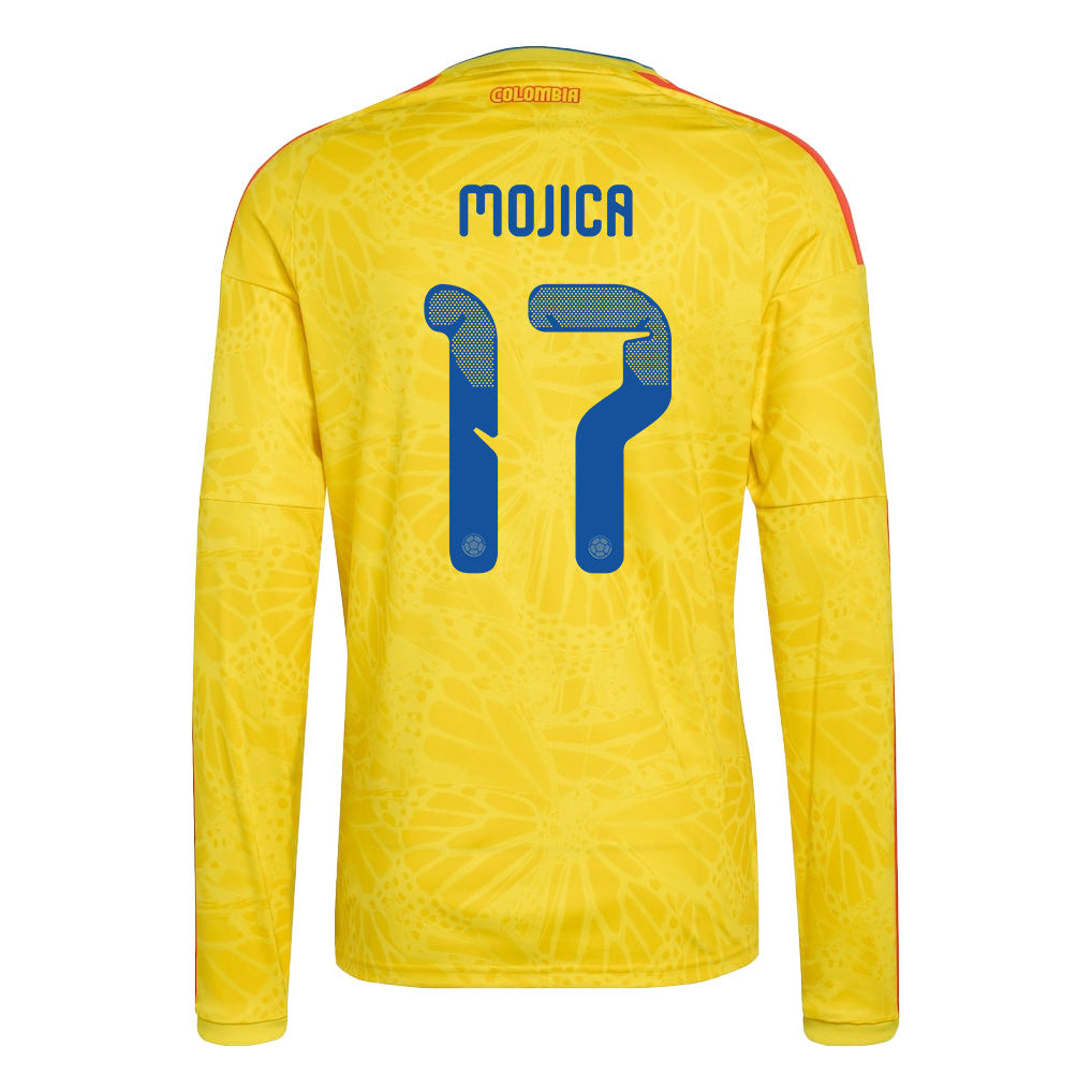 Johan Mojica 17 Colombia National Team 2026 Home Long Sleeve Jersey - Yellow