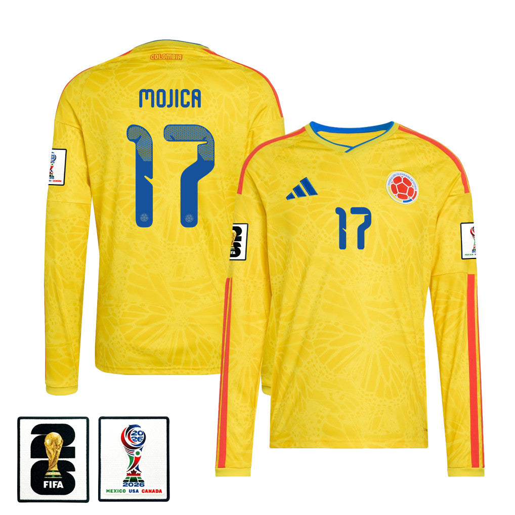 Johan Mojica 17 Colombia National Team 2026 Home Long Sleeve Jersey - Yellow