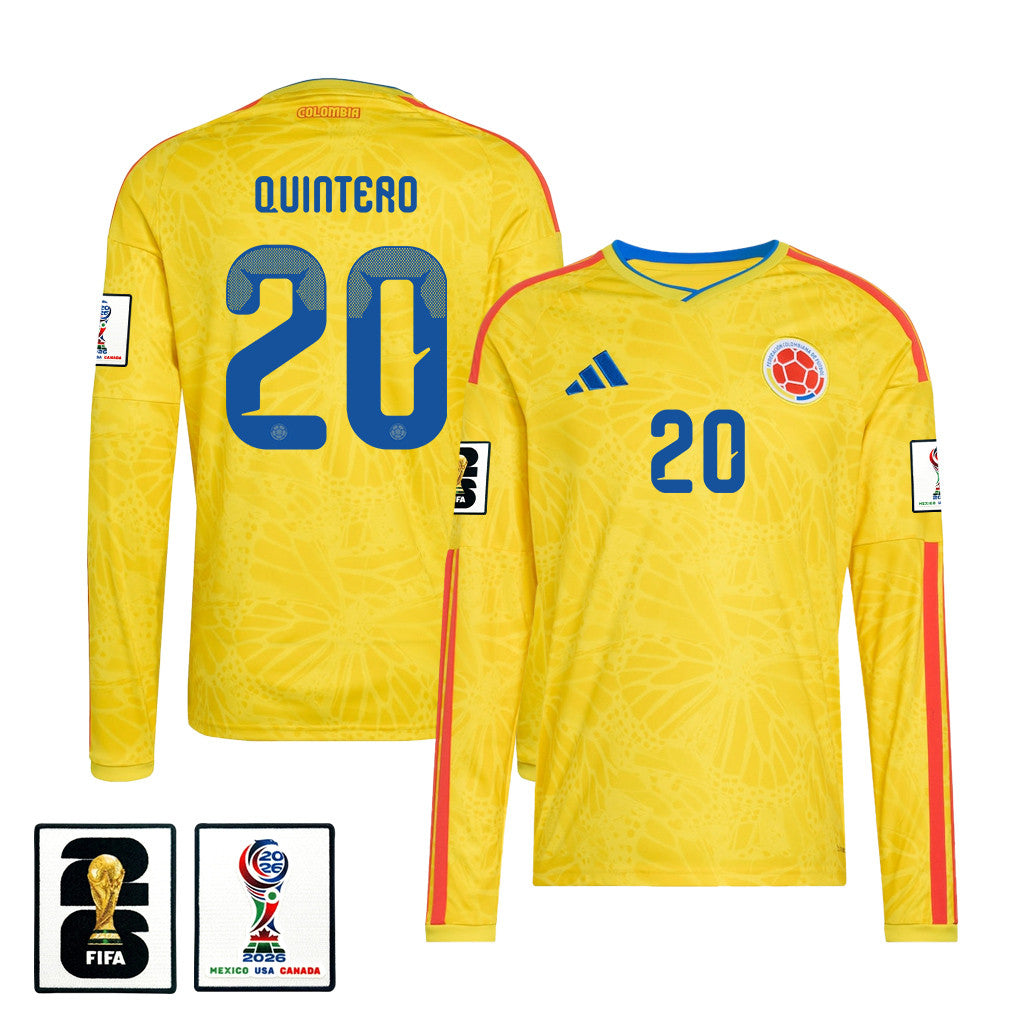 Juan Fernando Quintero 20 Colombia National Team 2026 Home Long Sleeve Jersey - Yellow