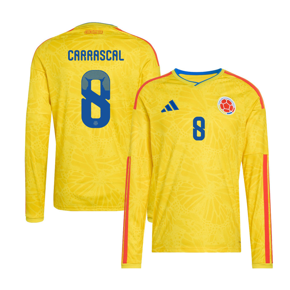 Jorge Carrascal 8 Colombia National Team 2026 Home Long Sleeve Jersey - Yellow