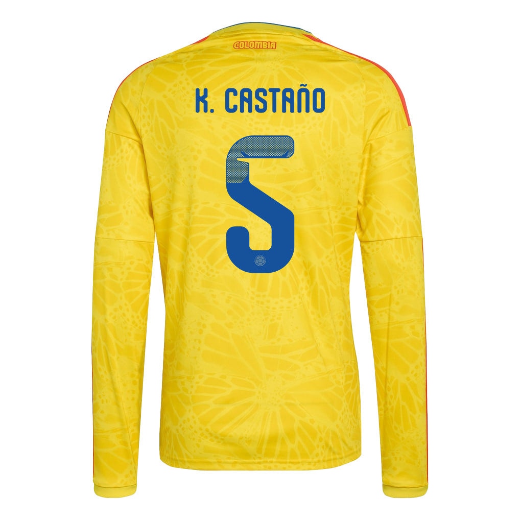 Kevin Castaño 5 Colombia National Team 2026 Home Long Sleeve Jersey - Yellow
