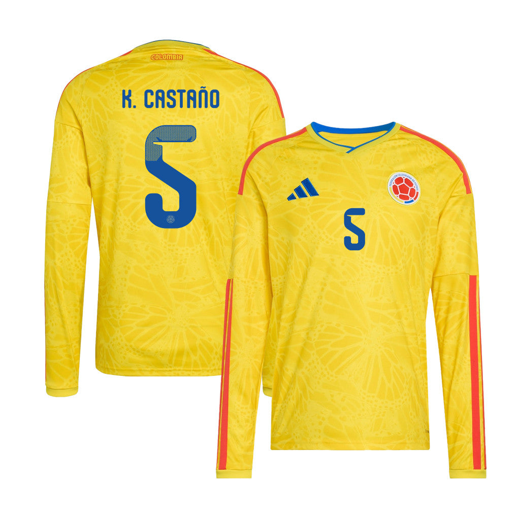 Kevin Castaño 5 Colombia National Team 2026 Home Long Sleeve Jersey - Yellow