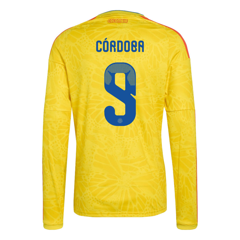 Jhon Córdoba 9 Colombia National Team 2026 Home Long Sleeve Jersey - Yellow