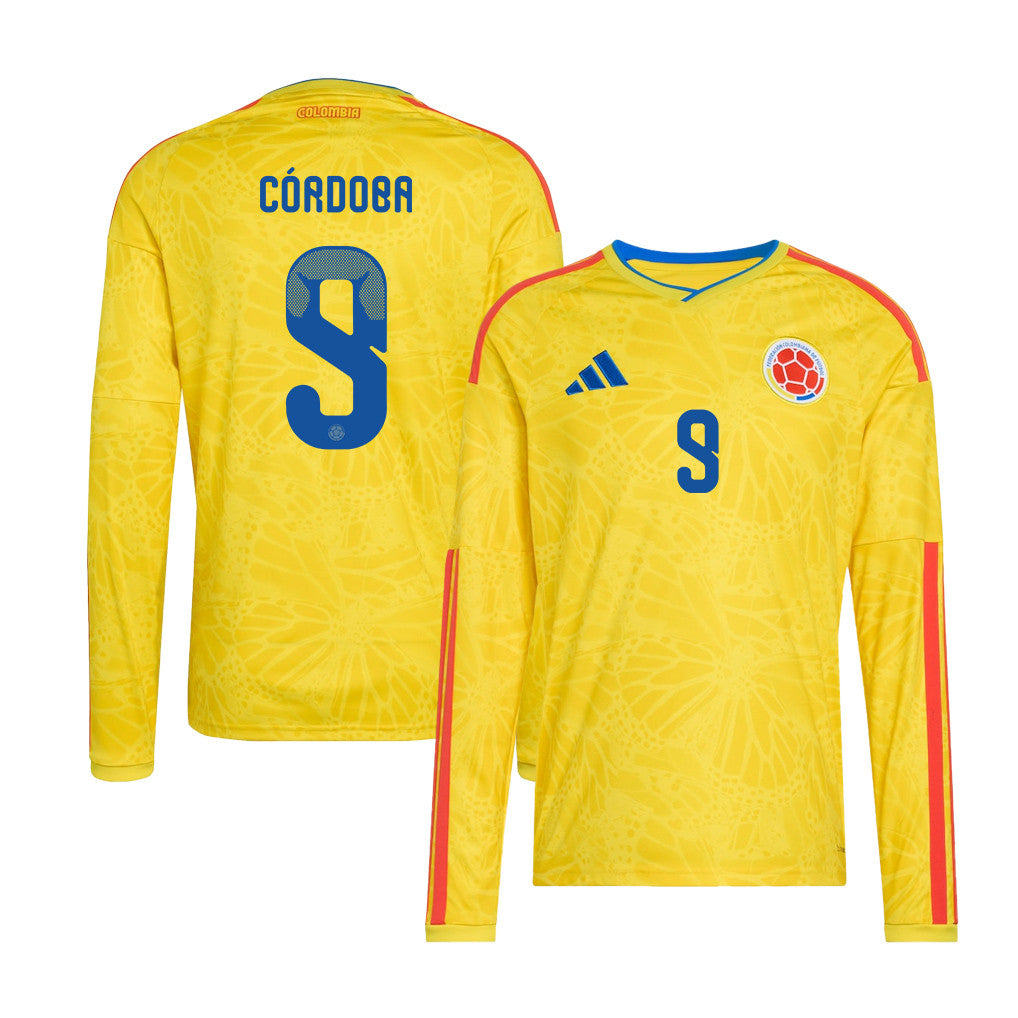 Jhon Córdoba 9 Colombia National Team 2026 Home Long Sleeve Jersey - Yellow