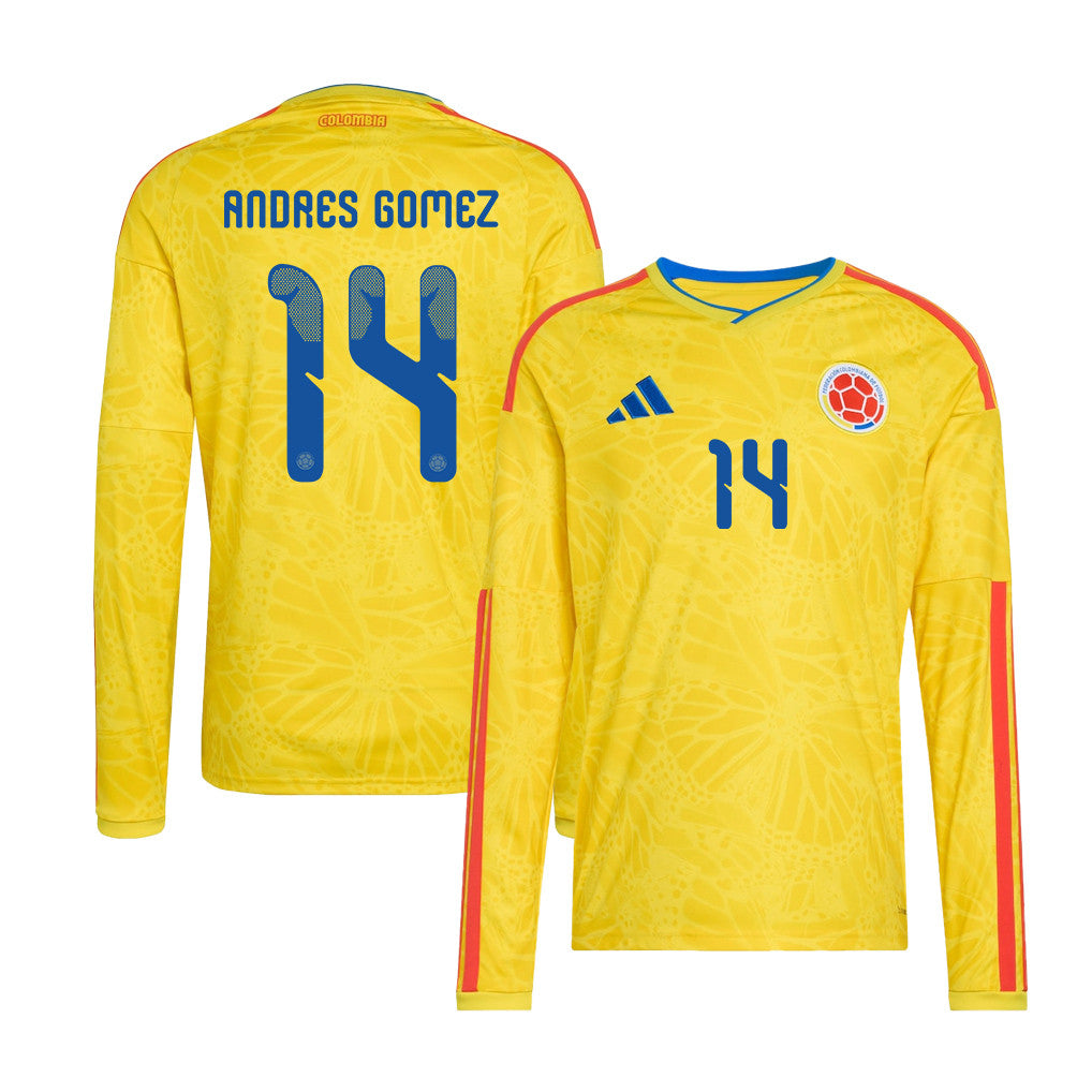 Andres Gomez 14 Colombia National Team 2026 Home Long Sleeve Jersey - Yellow