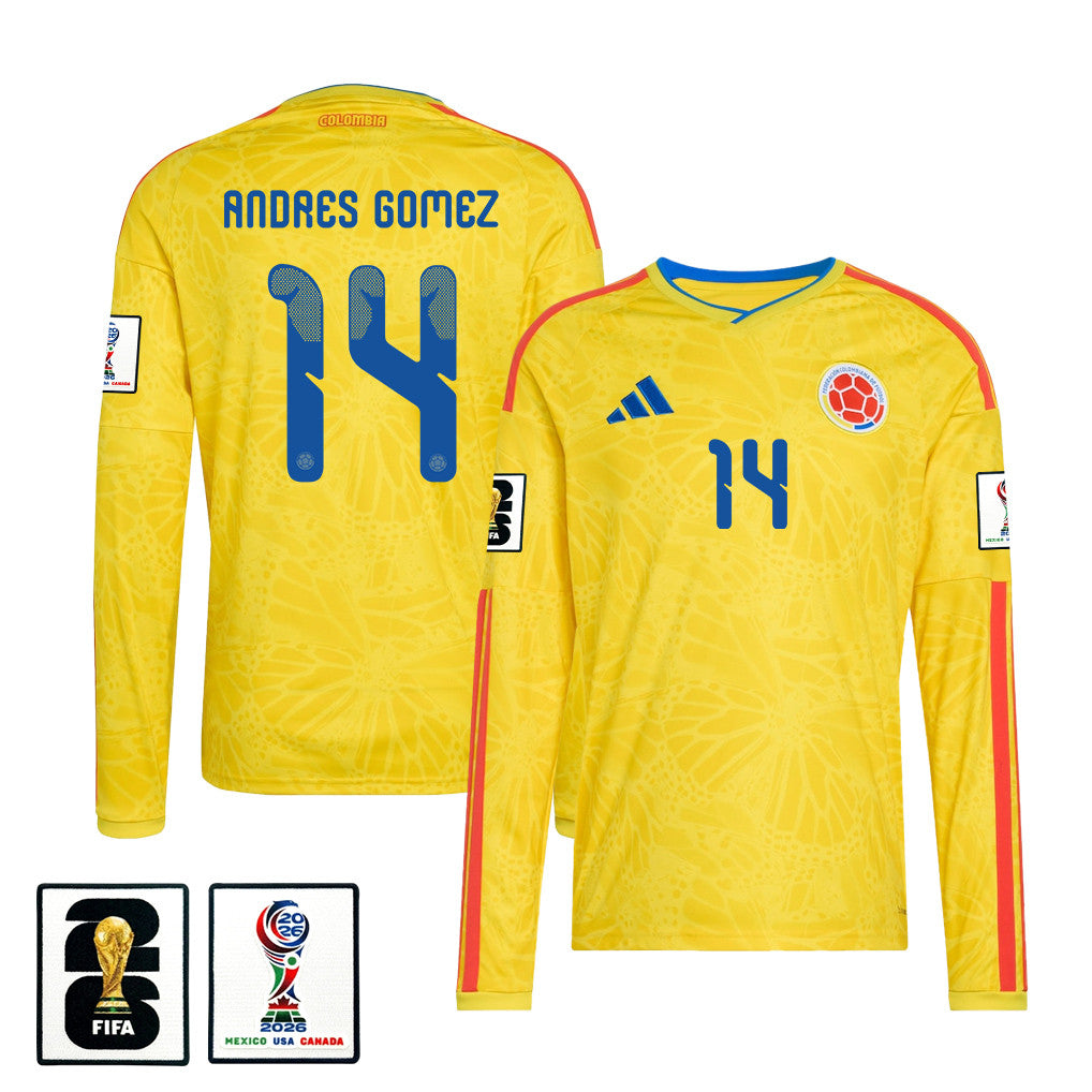 Andres Gomez 14 Colombia National Team 2026 Home Long Sleeve Jersey - Yellow