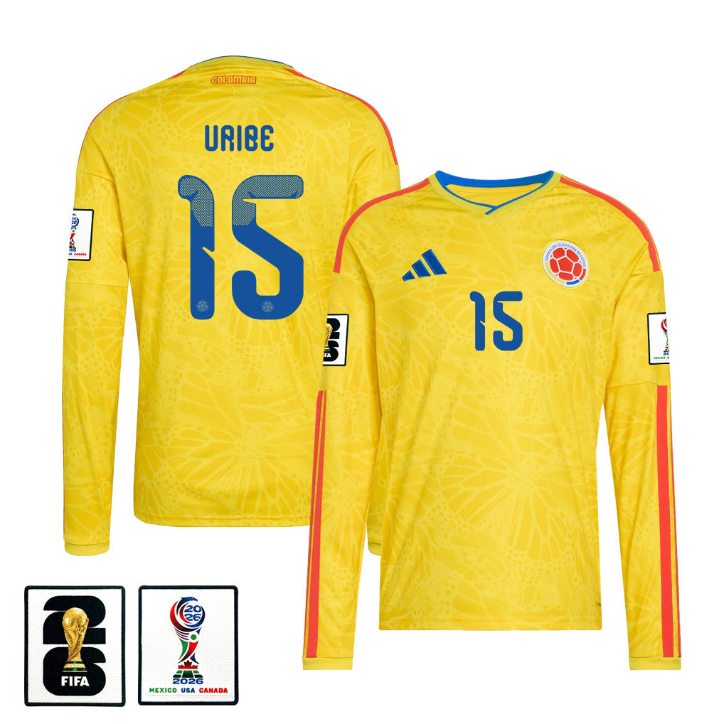 Mateus Uribe 15 Colombia National Team 2026 Home Long Sleeve Jersey - Yellow