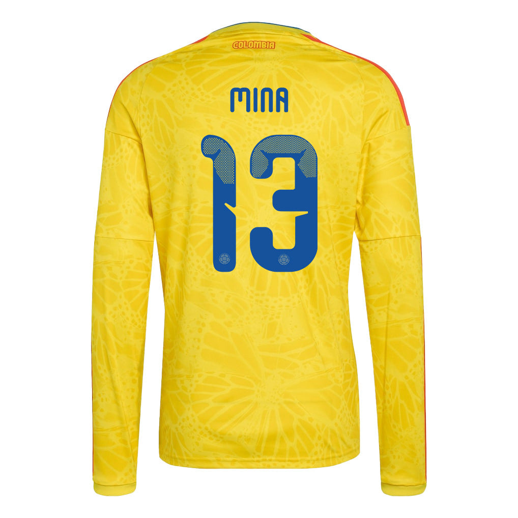 Yerry Mina 13 Colombia National Team 2026 Home Long Sleeve Jersey - Yellow