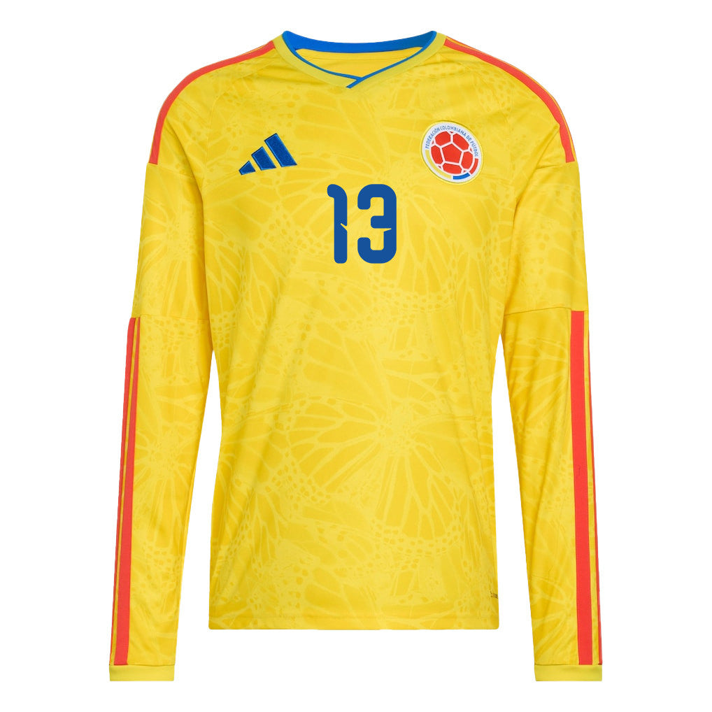 Yerry Mina 13 Colombia National Team 2026 Home Long Sleeve Jersey - Yellow