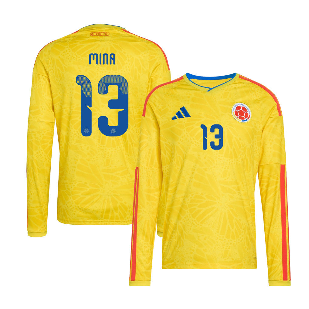 Yerry Mina 13 Colombia National Team 2026 Home Long Sleeve Jersey - Yellow