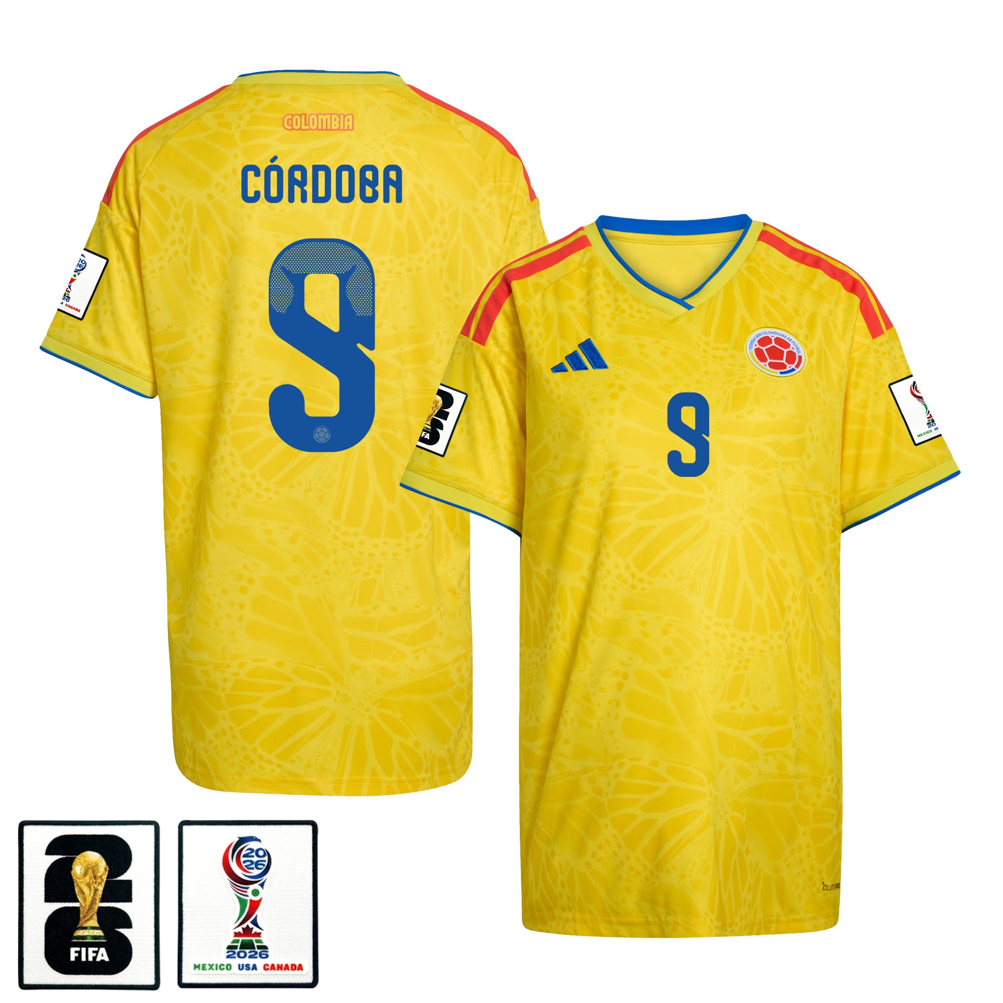Jhon Córdoba 9 Women's Colombia National Team 2026 Home Jersey - Yellow