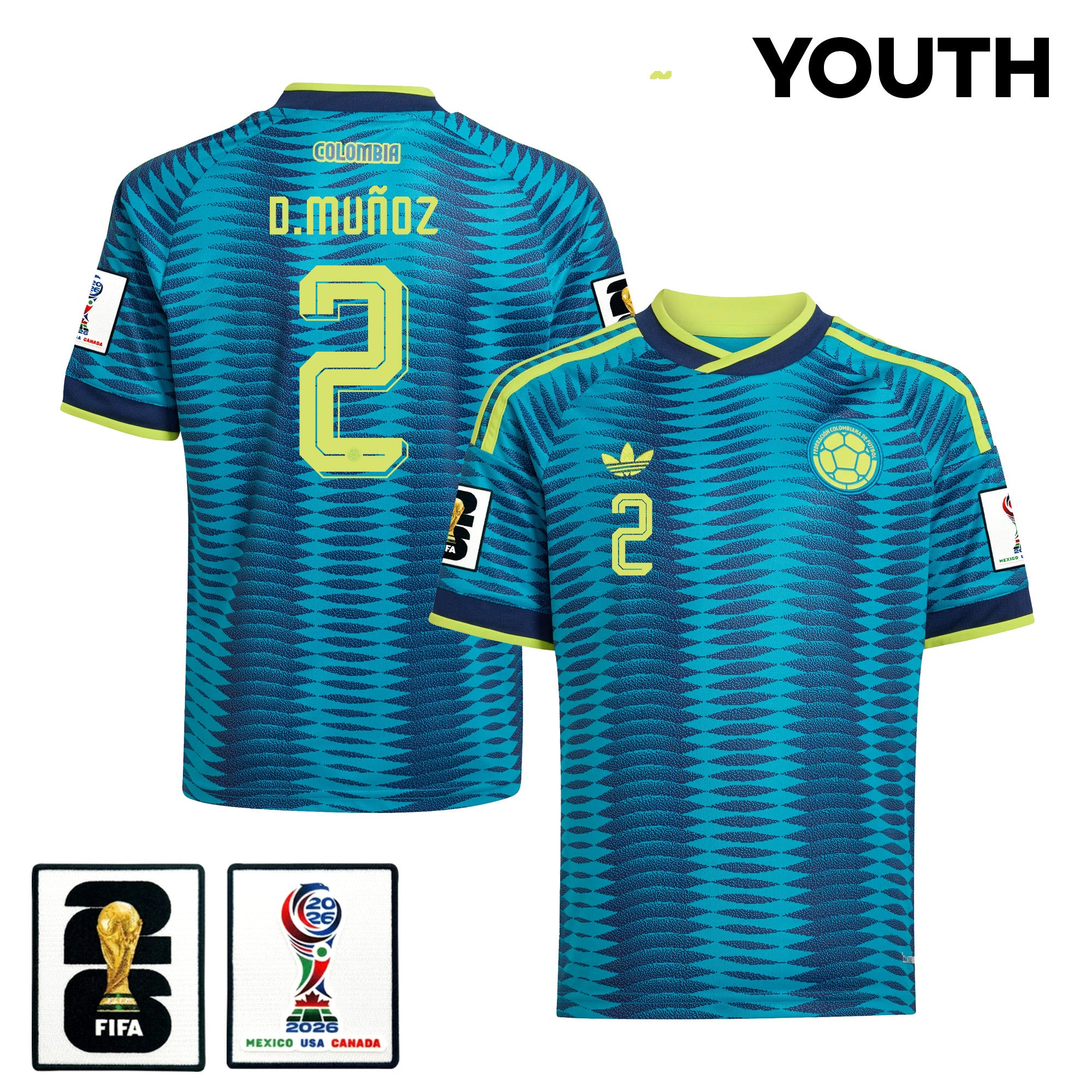 Daniel Muñoz 2 Youth Colombia National Team 2026 Away Jersey - Turquoise