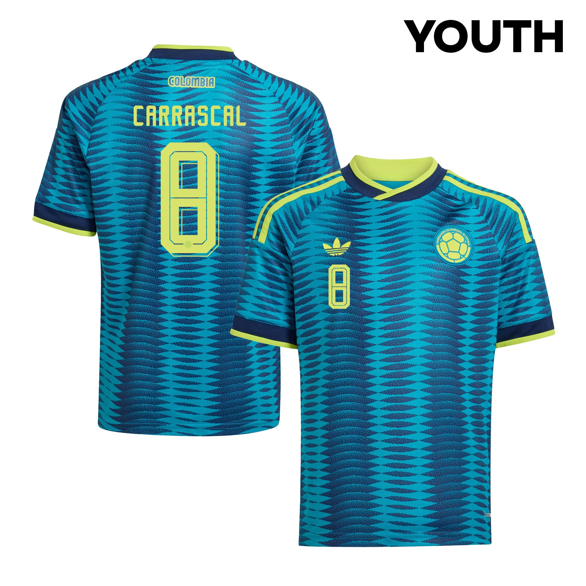 Jorge Carrascal 8 Youth Colombia National Team 2026 Away Jersey - Turquoise