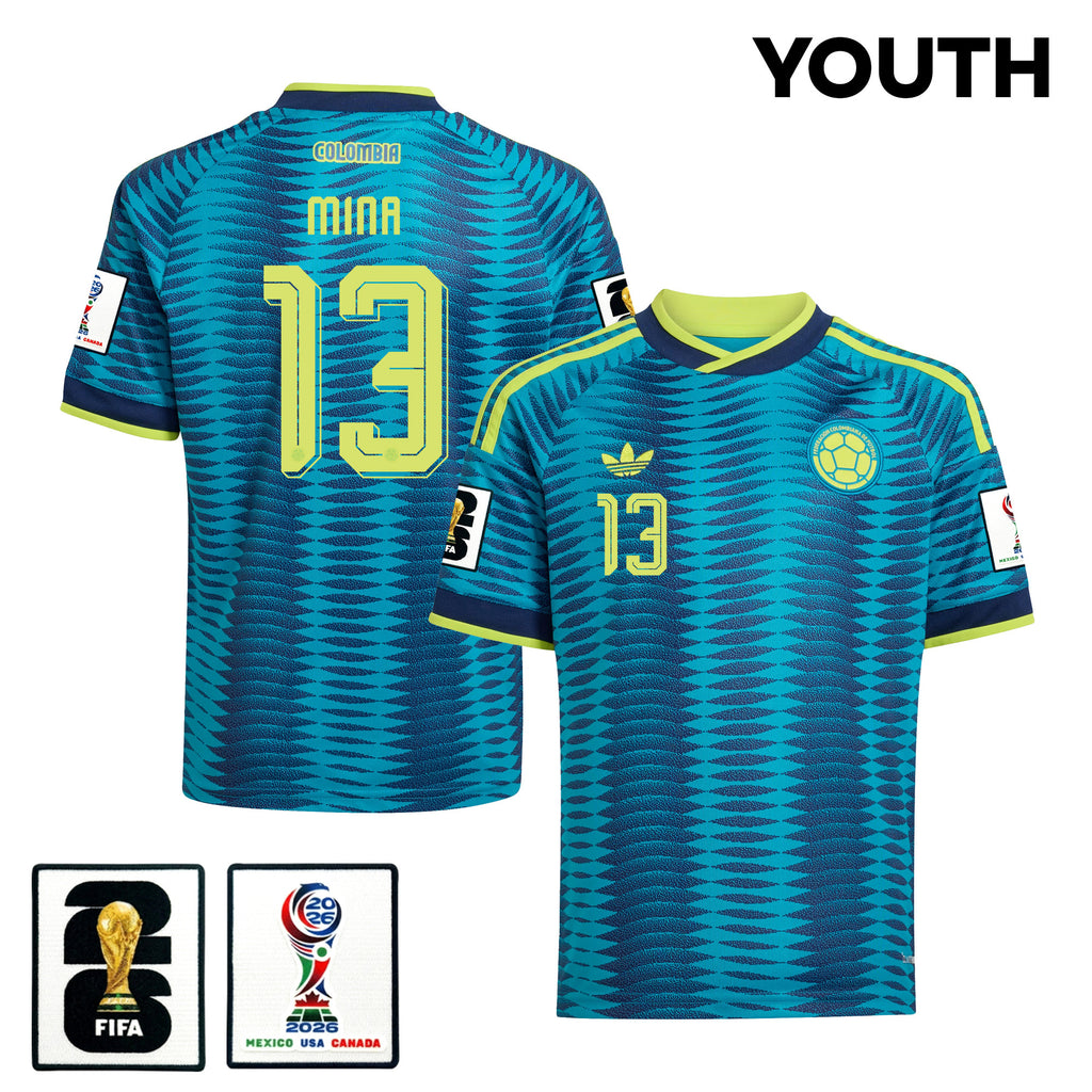 Yerry Mina 13 Youth Colombia National Team 2026 Away Jersey - Turquoise