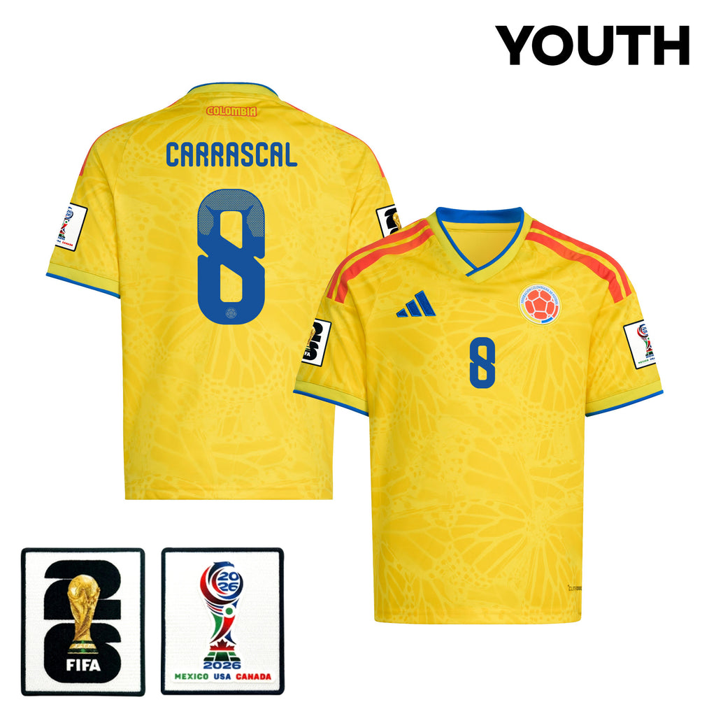 Jorge Carrascal 8 Youth Colombia National Team 2026 Home Jersey - Yellow