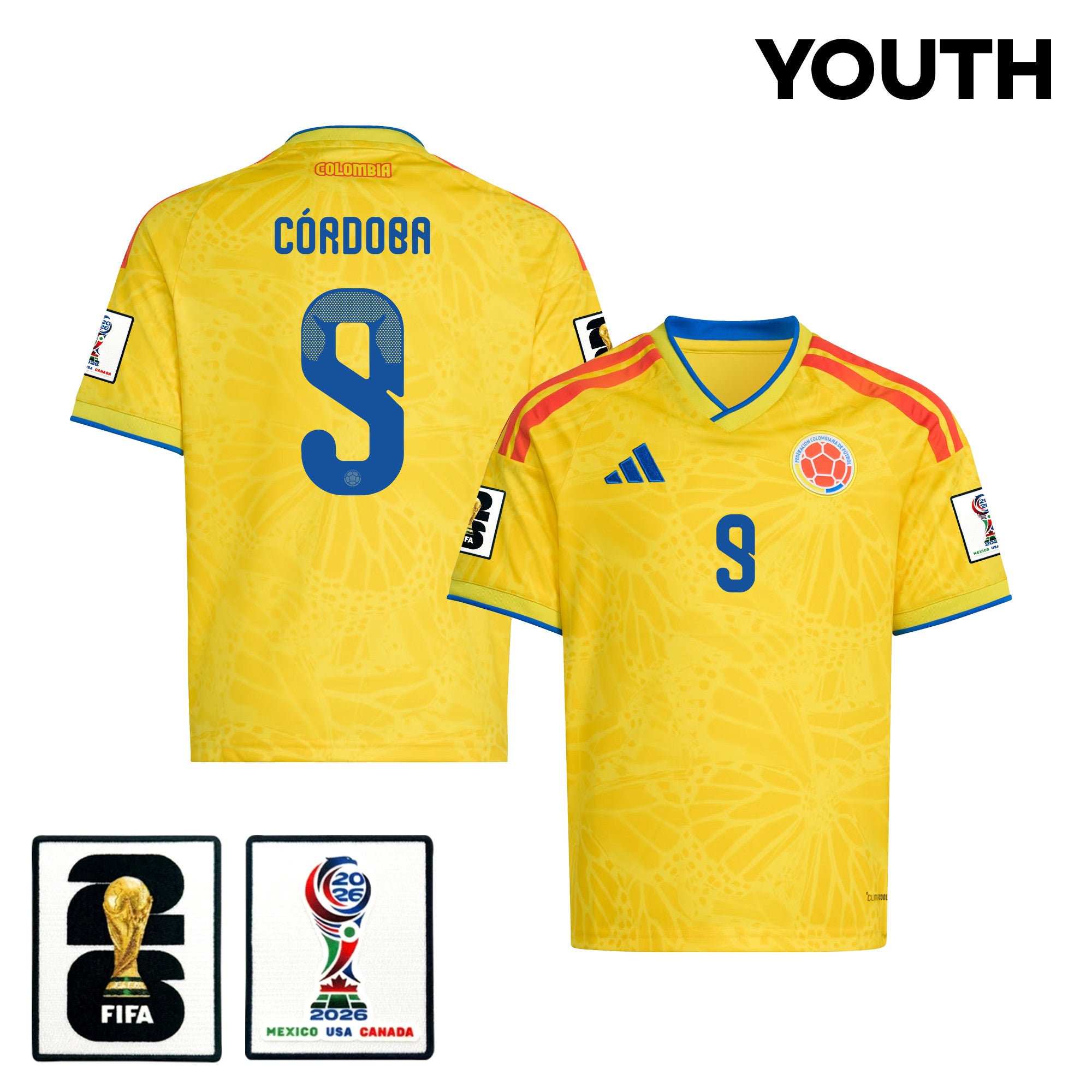Jhon Córdoba 9 Youth Colombia National Team 2026 Home Jersey - Yellow
