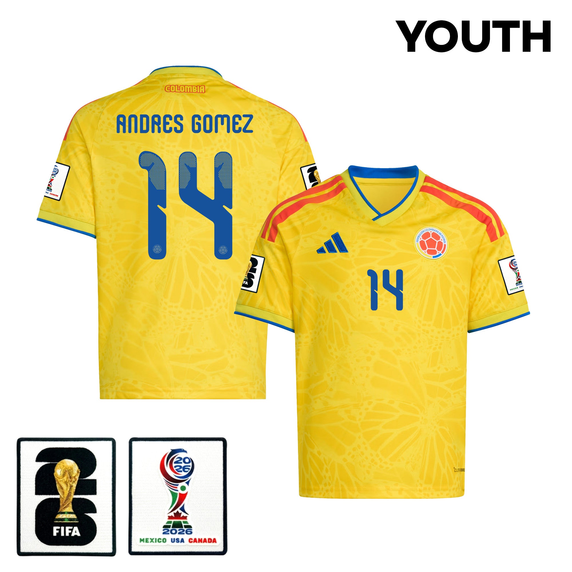 Andres Gomez 14 Youth Colombia National Team 2026 Home Jersey - Yellow