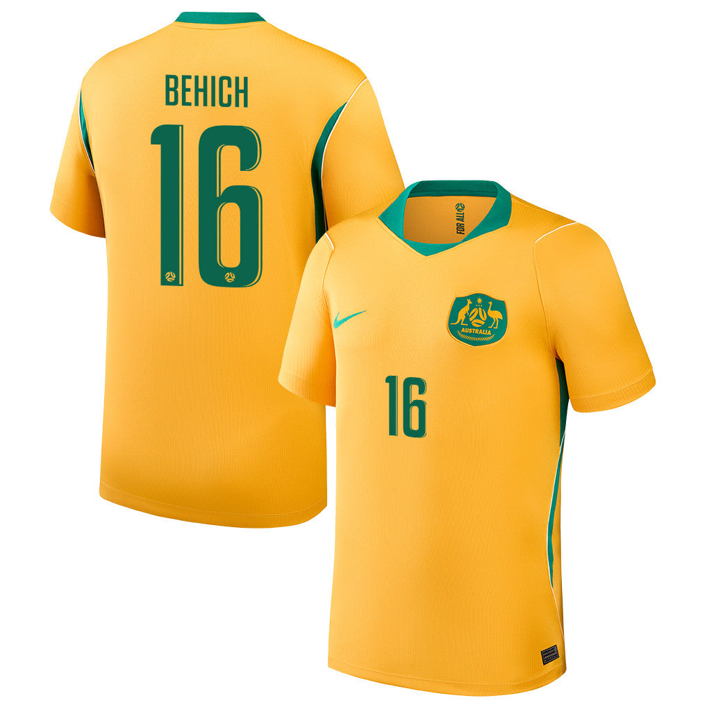 Aziz Behich 16 Australia National Team 2026 Home Jersey - Yellow, Men