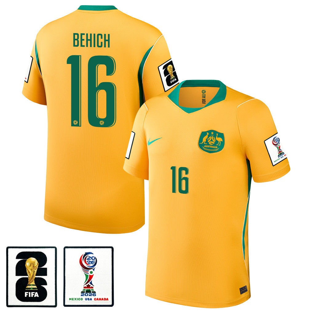 Aziz Behich 16 Australia National Team 2026 Home Jersey - Yellow, Men
