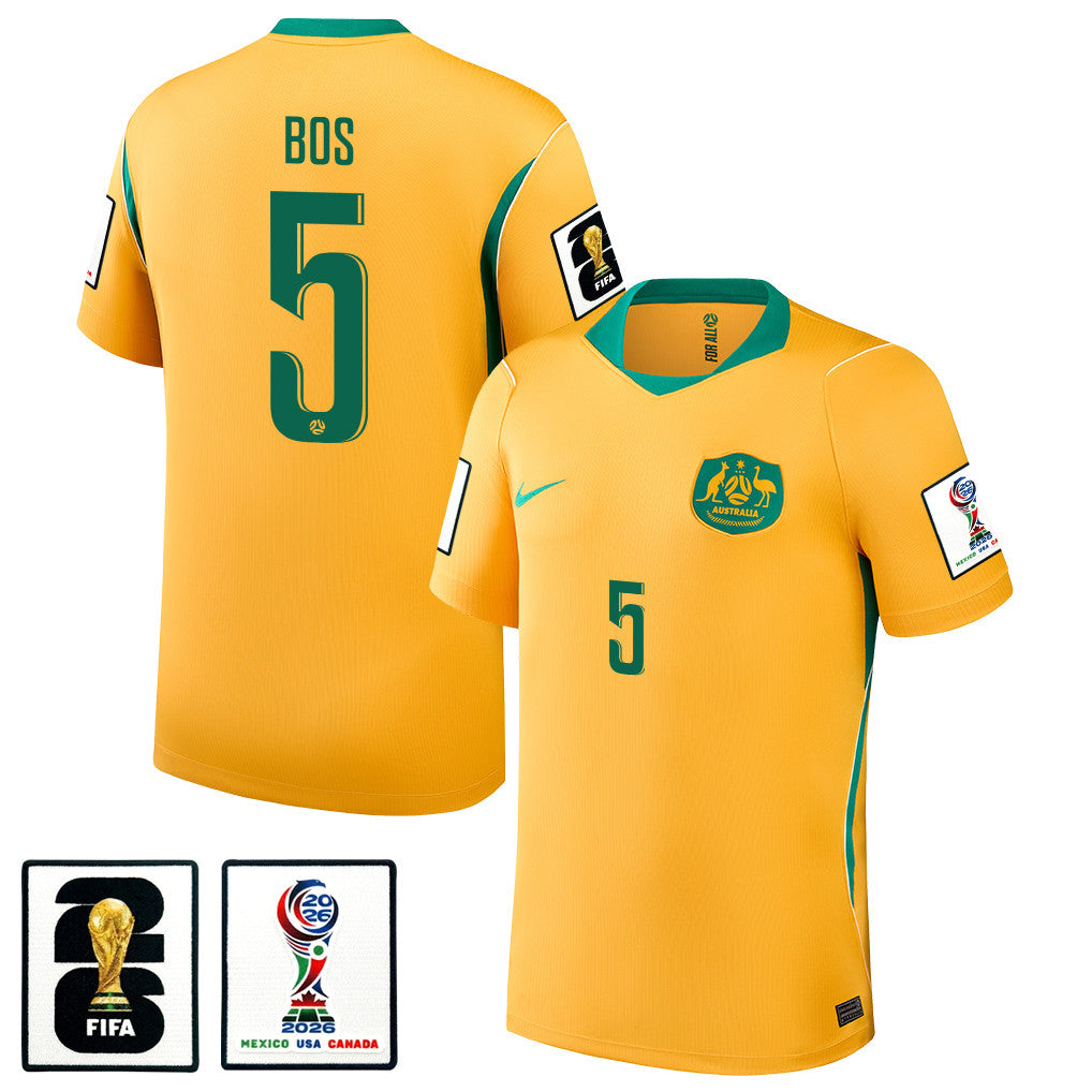 Jordan Bos 5 Australia National Team 2026 Home Jersey - Yellow, Men