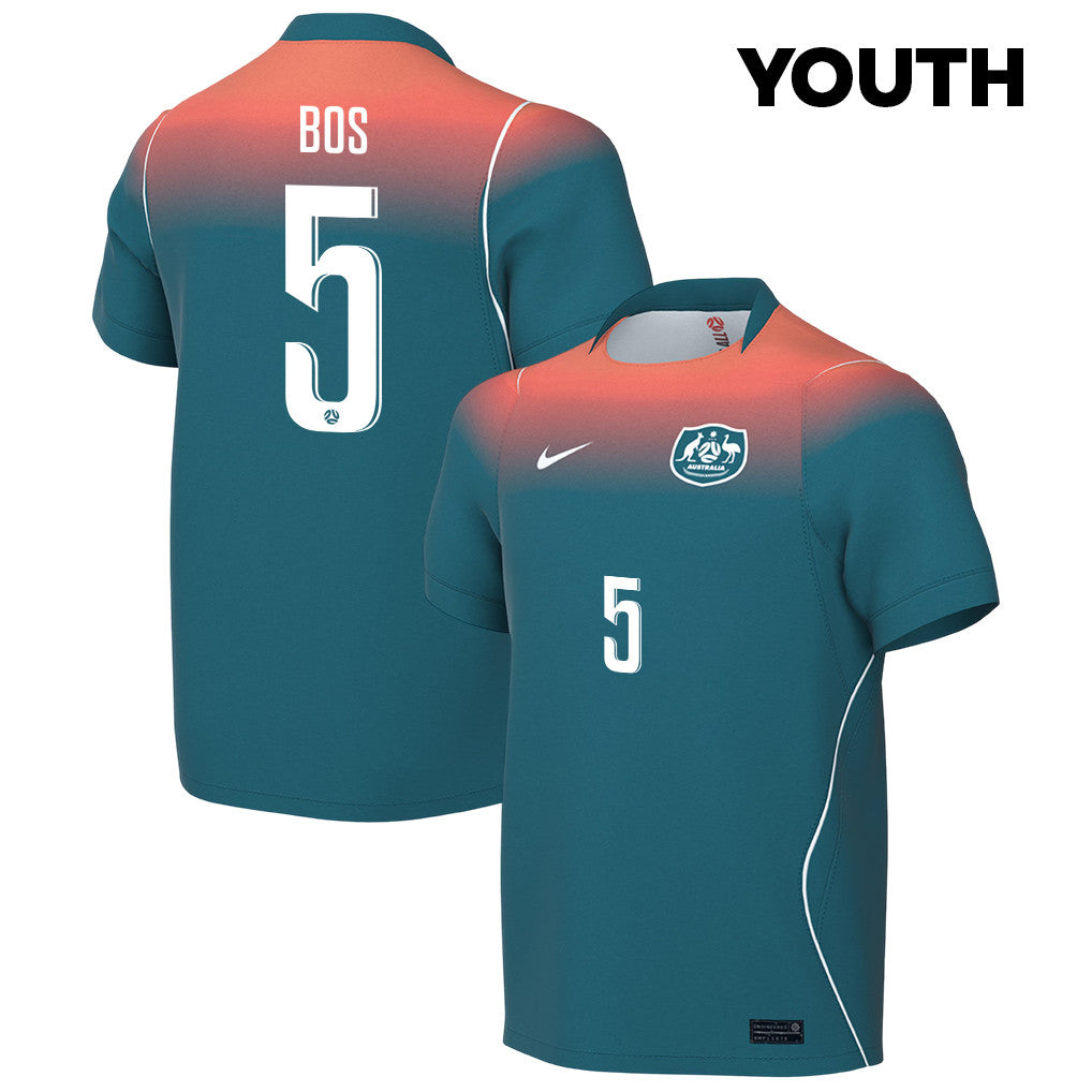 Jordan Bos 5 Youth Australia National Team 2026 Away Jersey - Teal