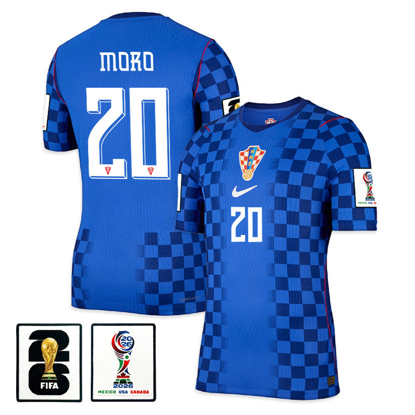 Nikola Moro 20 Croatia National Team 2026 x World Cup Patch Away Jersey - Blue, Men