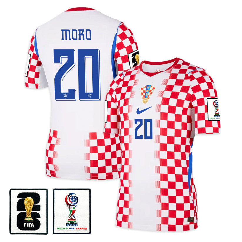 Nikola Moro 20 Croatia National Team 2026 x World Cup Patch Home Jersey - Men, White/ Red