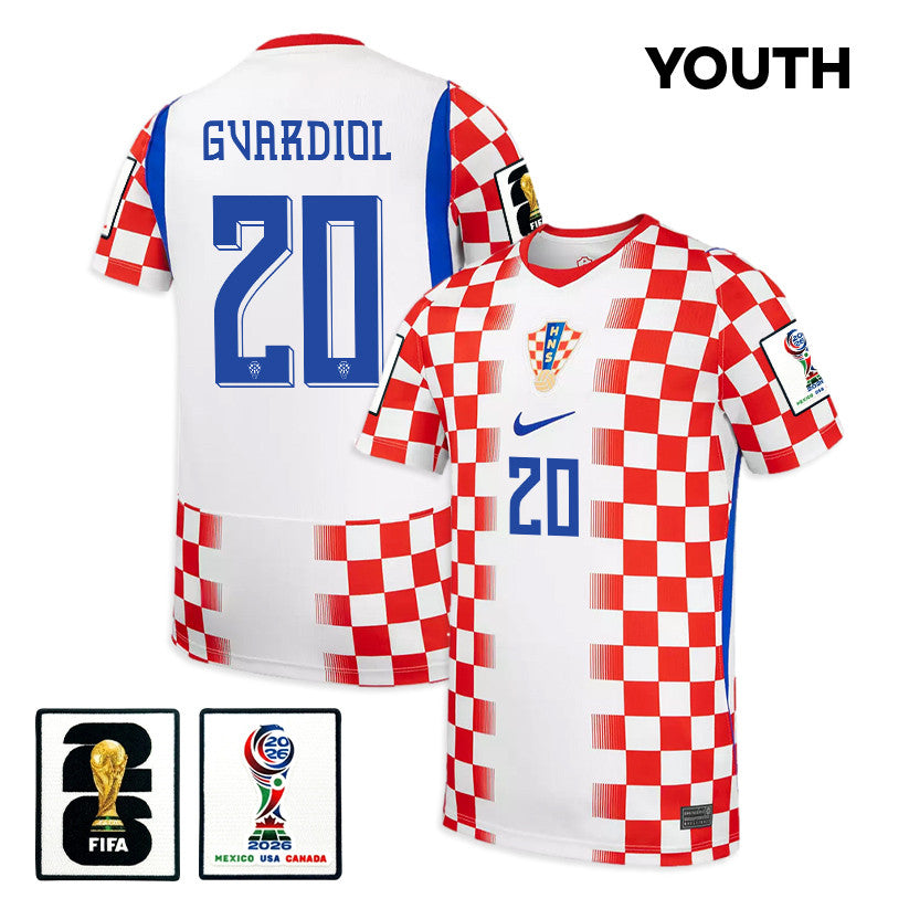 Joško Gvardiol 20 Youth Croatia National Team 2026 Home Jersey - White/ Red