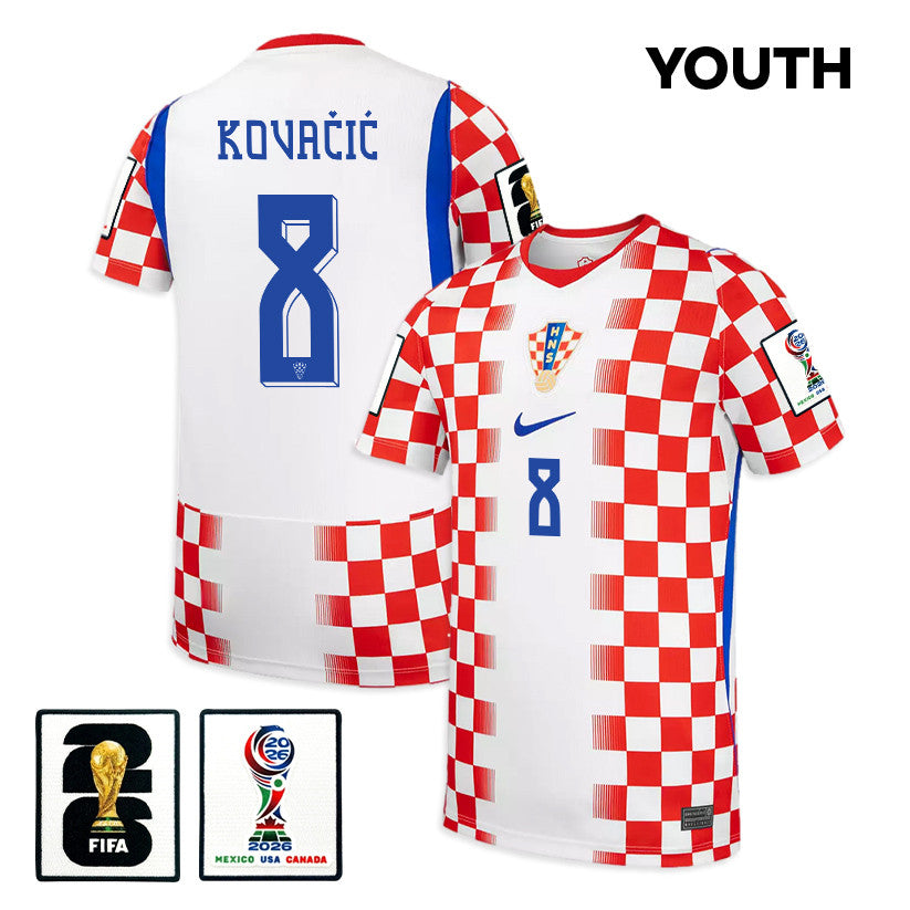 Mateo Kovačić 8 Youth Croatia National Team 2026 Home Jersey - White/ Red