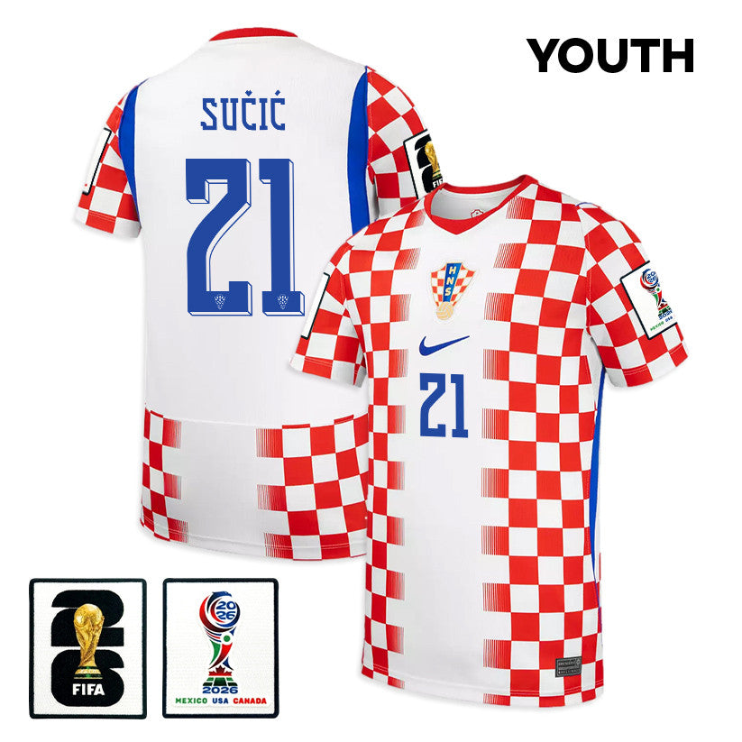Luka Sučić 21 Youth Croatia National Team 2026 Home Jersey - White/ Red