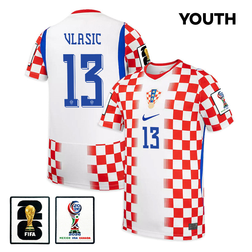Nikola Vlasic 13 Youth Croatia National Team 2026 Home Jersey - White/ Red