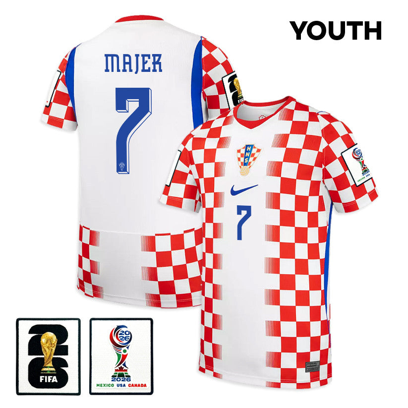 Lovro Majer 7 Youth Croatia National Team 2026 Home Jersey - White/ Red