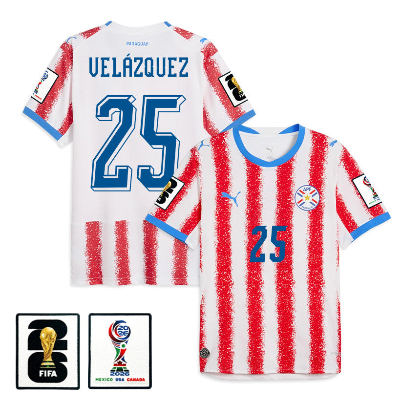 Gustavo Velázquez 25 Paraguay National Team 2026 Home Jersey - White/Red, Men