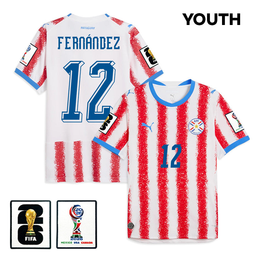 Gatito Fernández 12 Youth Paraguay National Team 2026 Home Jersey - White/Red