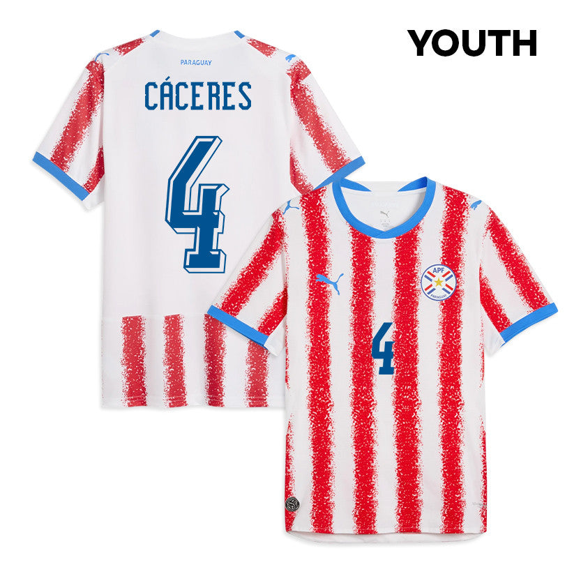 Juan Cáceres 4 Youth Paraguay National Team 2026 Home Jersey - White/Red