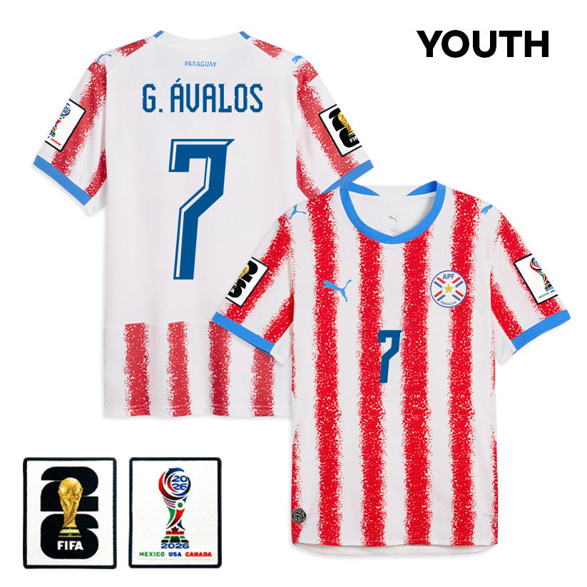 Gabriel Ávalos 7 Youth Paraguay National Team 2026 Home Jersey - White/Red