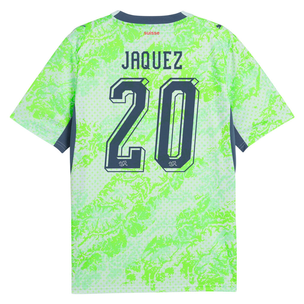 Luca Jaquez 20 Switzerland National Team 2026 x World Cup Patch Away Jersey - Men, Green