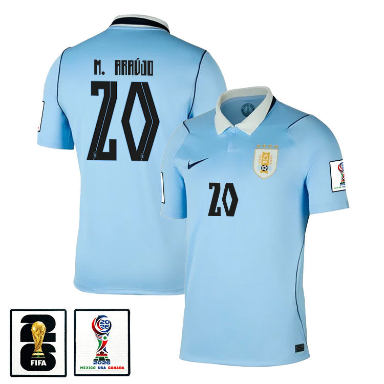 Maximiliano Araújo 20 Uruguay National Team 2026 x World Cup Patch Home Jersey - Blue, Men