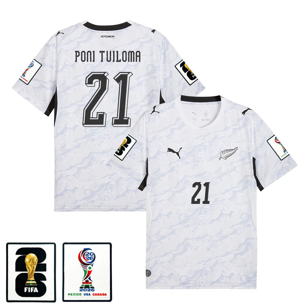 Bill Poni Tuiloma 21 New Zealand National Team 2026 Away Jersey - White, Men