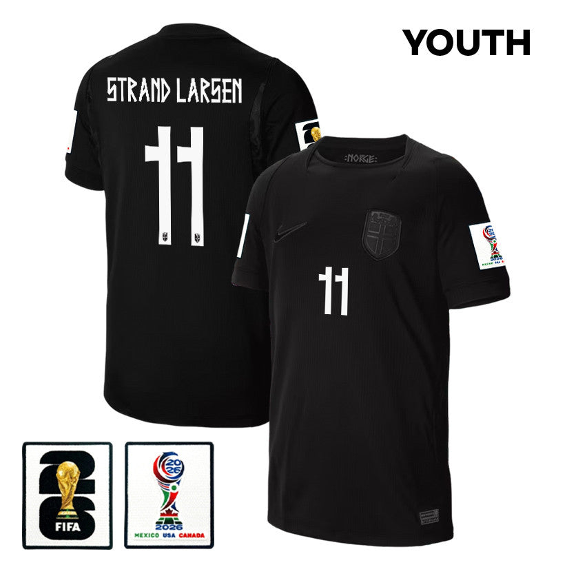 Joergen Strand Larsen 11 Youth Norway National Team 2026 Away Jersey - Black