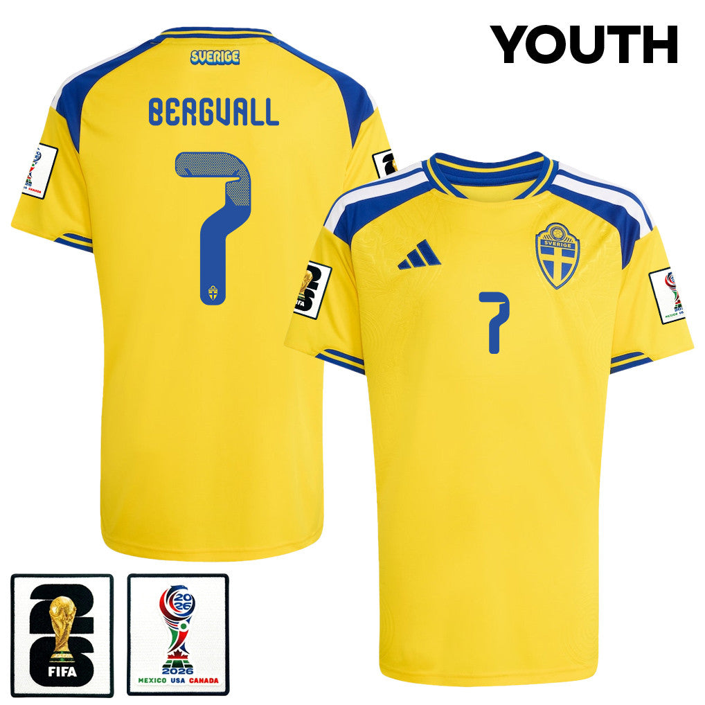Lucas Bergvall 7 Youth Sweden National Team 2026 Home Jersey - Yellow